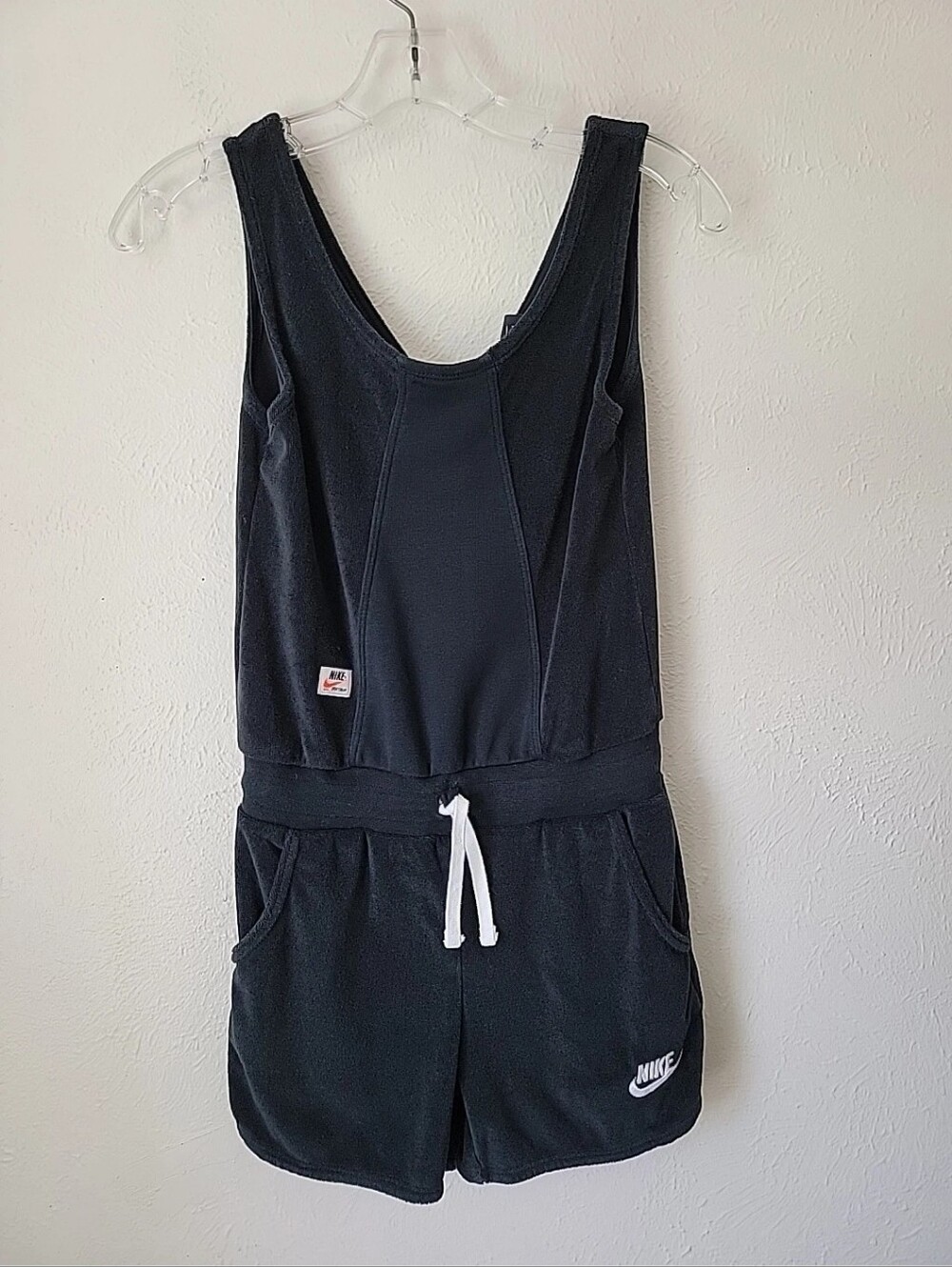 Nike Black Terry Drawstring Romper - Jumpsuit Medium Y2k